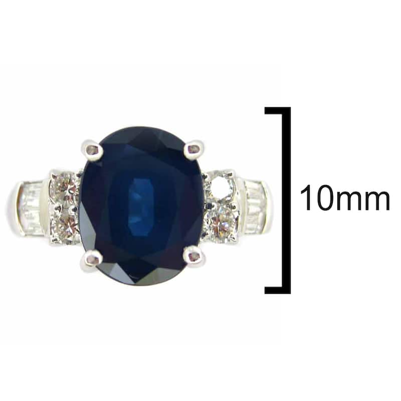 Oval Blue Sapphire & Diamonds in 18k White Gold Engagement Gemstone Ring