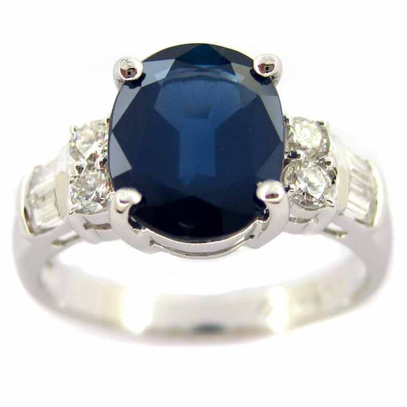 Oval Blue Sapphire & Diamonds in 18k White Gold Engagement Gemstone Ring