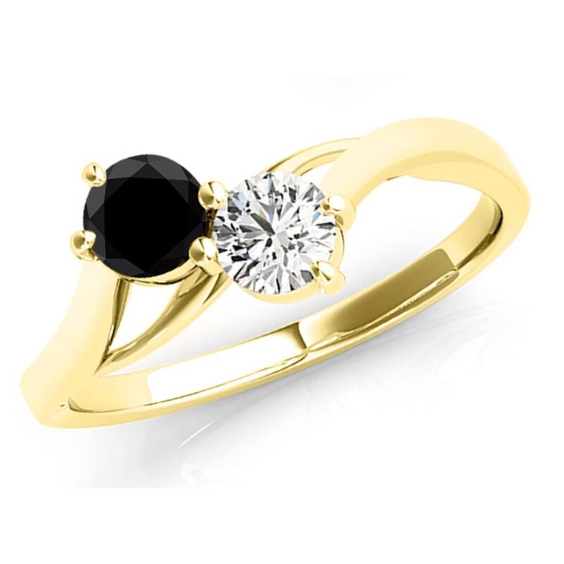 Auriya Round 2-Stone Black and White Diamond Ring 1/2ct TDW 14k Gold - 4.5 - Yellow