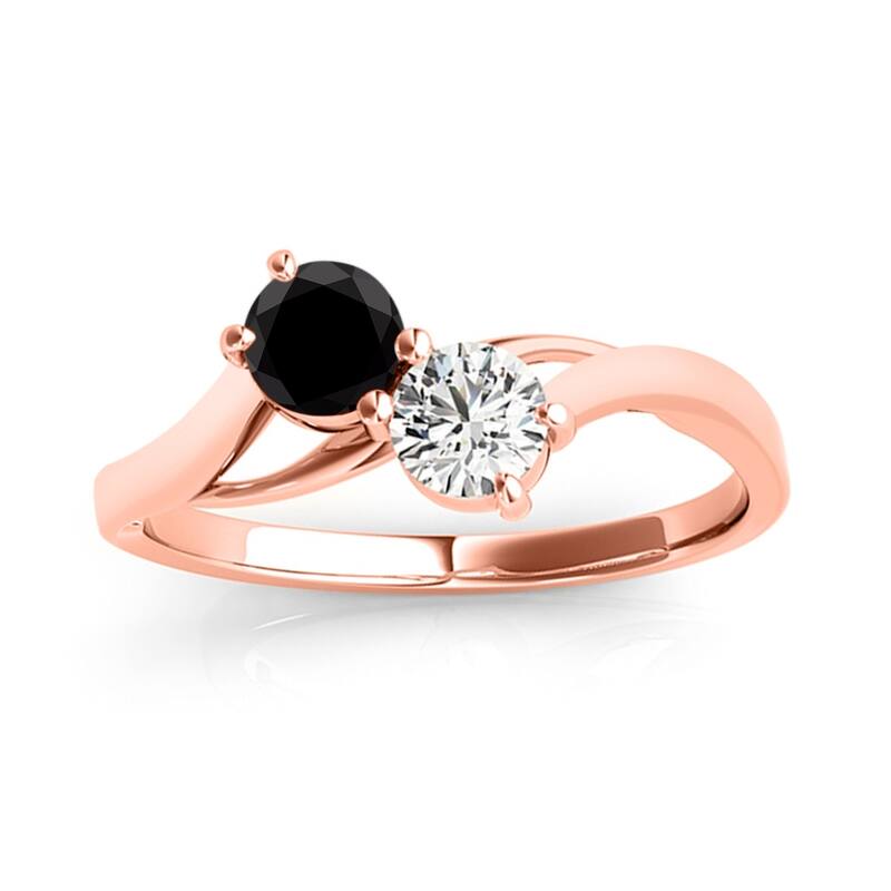 Auriya Round 2-Stone Black and White Diamond Ring 1/2ct TDW 14k Gold - 8 - Rose
