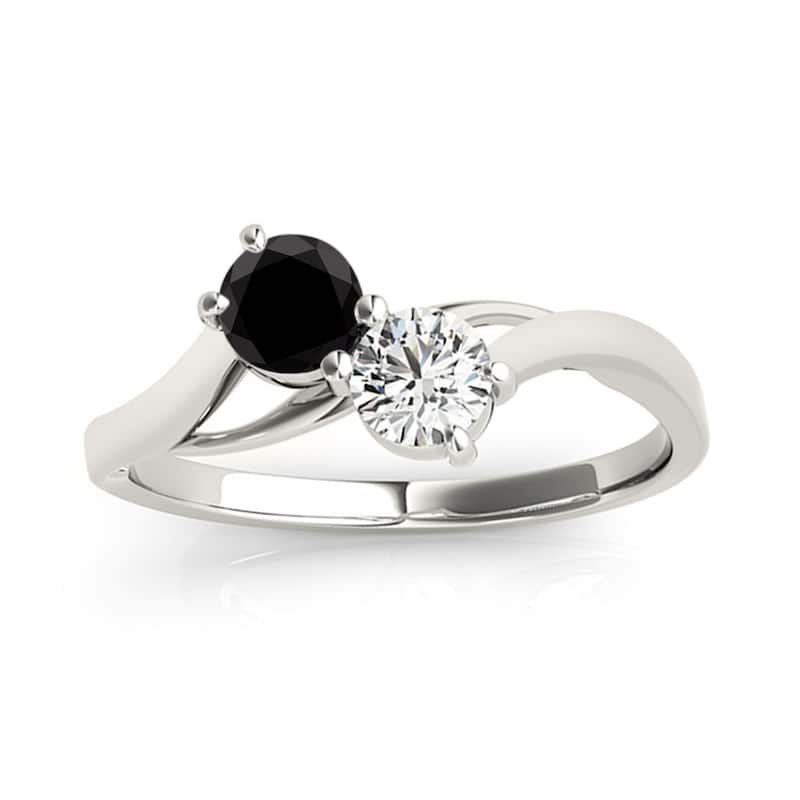 Auriya Round 2-Stone Black and White Diamond Ring 1/2ct TDW 14k Gold - 4 - White