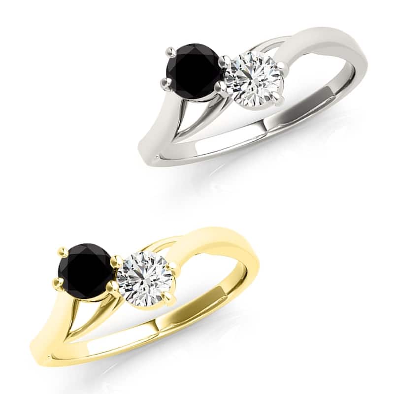 Auriya Round 2-Stone Black and White Diamond Ring 1/2ct TDW 14k Gold