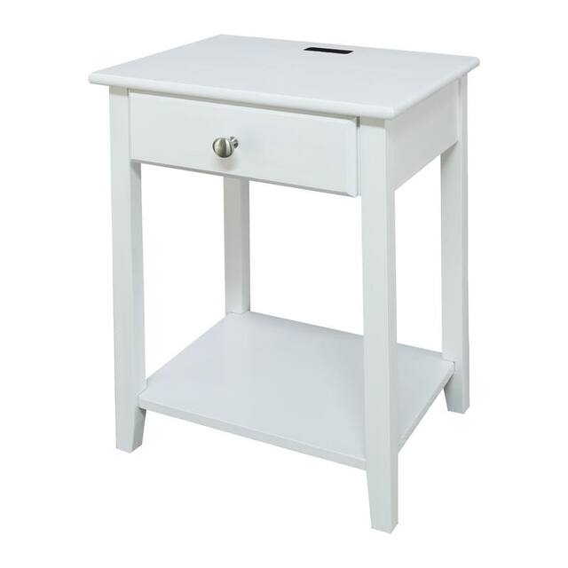 Night Owl 1-drawer Solid Wood Nightstand with USB Ports - White