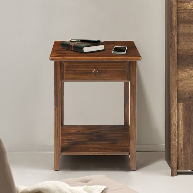 Night Owl 1-drawer Solid Wood Nightstand with USB Ports