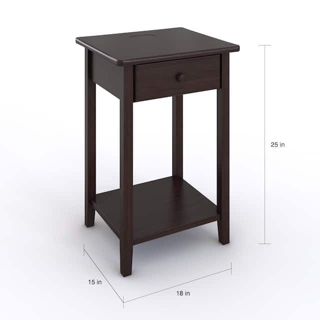 Night Owl 1-drawer Solid Wood Nightstand with USB Ports
