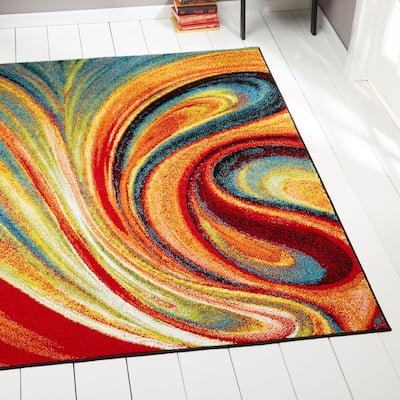 Porch & Den Crowther Orange Swirl Area Rug - 7'10" x 10'2"