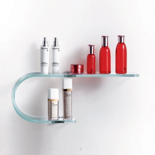 20-Inch Wall-Mounted Bathroom Glass Display Shelf with Chrome Brackets