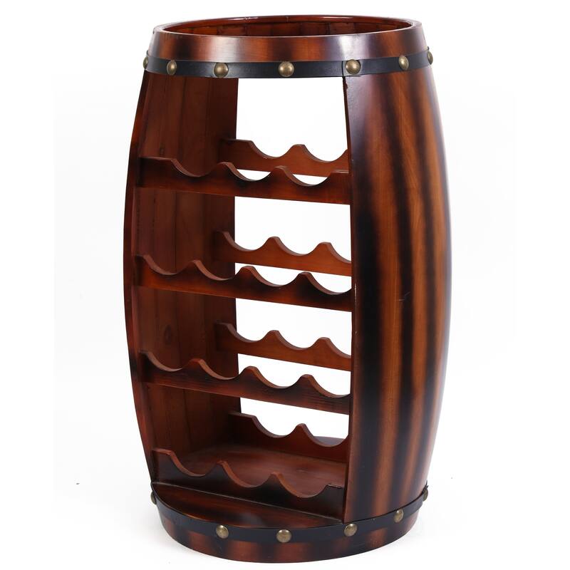 Wooden Barrel Shaped 14 Bottle Wine Rack