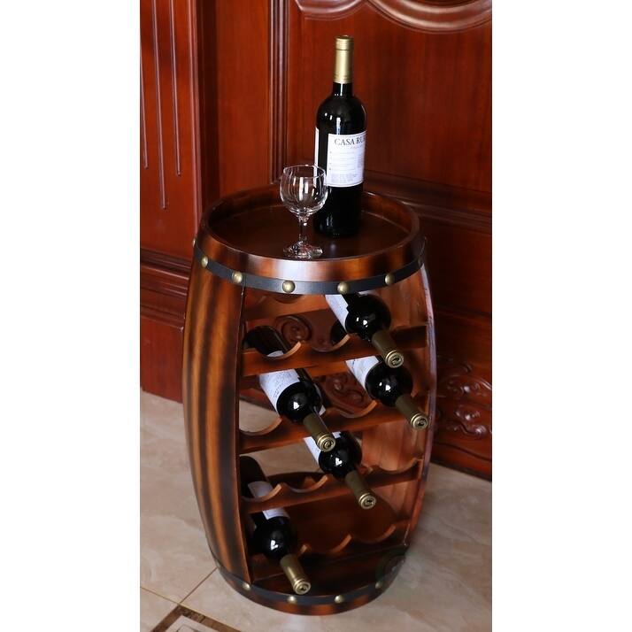 Wooden Barrel Shaped 14 Bottle Wine Rack - Brown