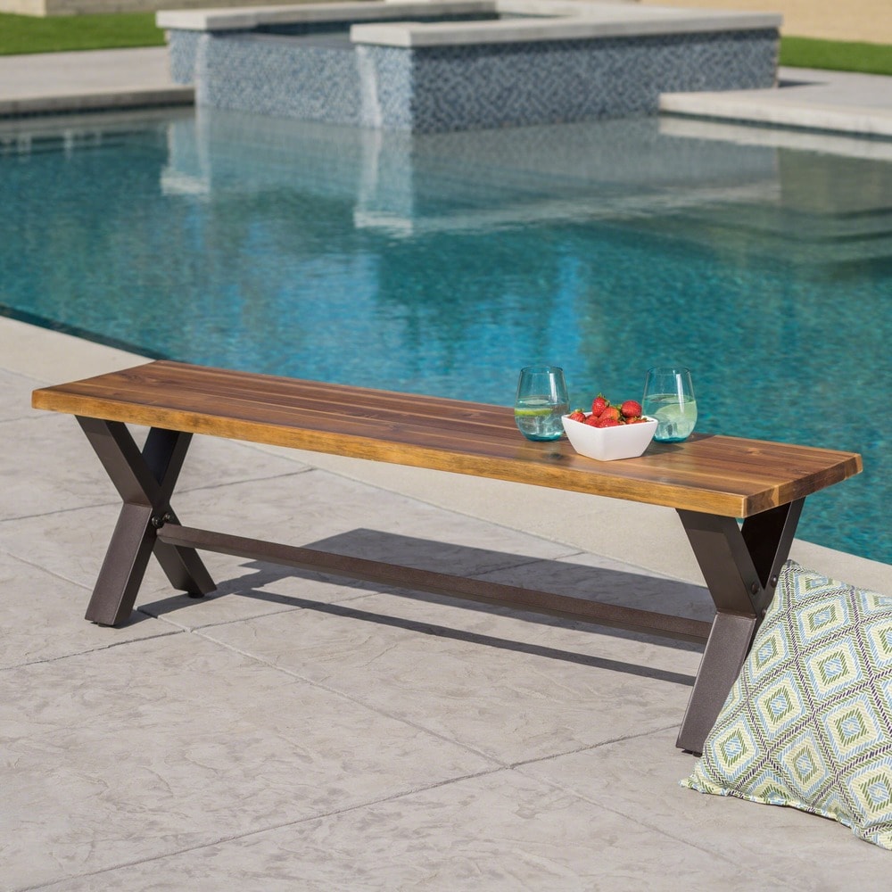 Teak Finish With Rustic Metal Christopher Knight Home Lastoro Outdoor Industrial Rustic Iron and Acacia Wood Bench 