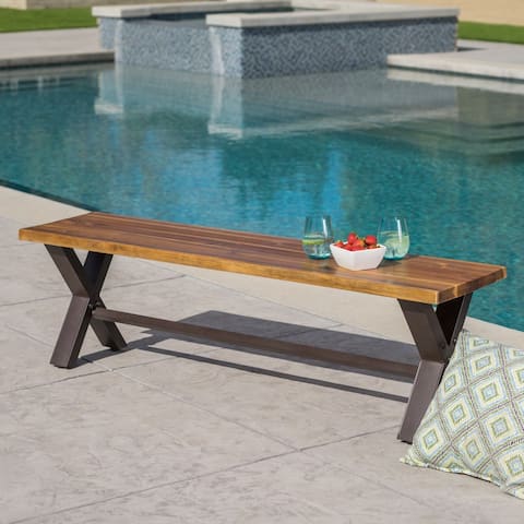 Sanibel Outdoor Acacia Wood Rustic Bench by Christopher Knight Home