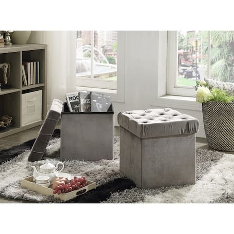Foldable Storage Cube Ottoman Stool, 2-Piece Set