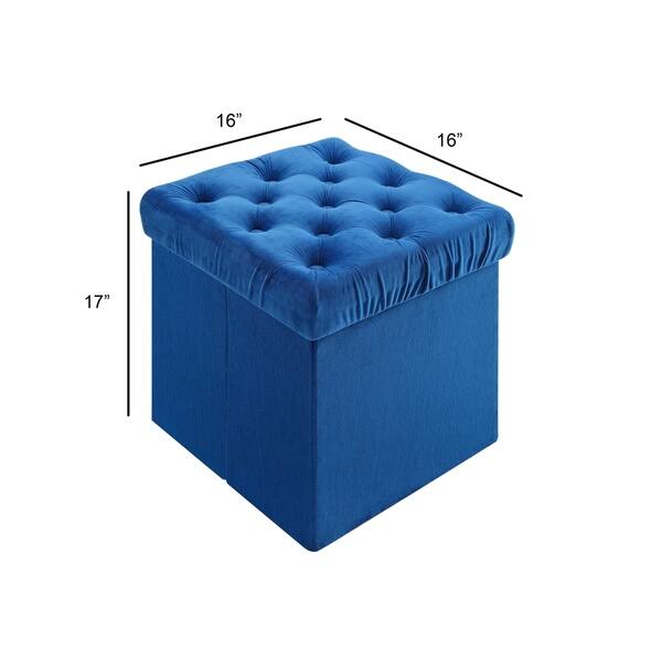 Foldable Storage Cube Ottoman Stool, 2Piece Set in Blue (As Is Item