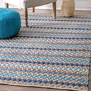 nuLOOM Handmade Flatweave Natural Fiber Jute Diamond Stripes Blue Rug (5' x 8') (As Is Item)