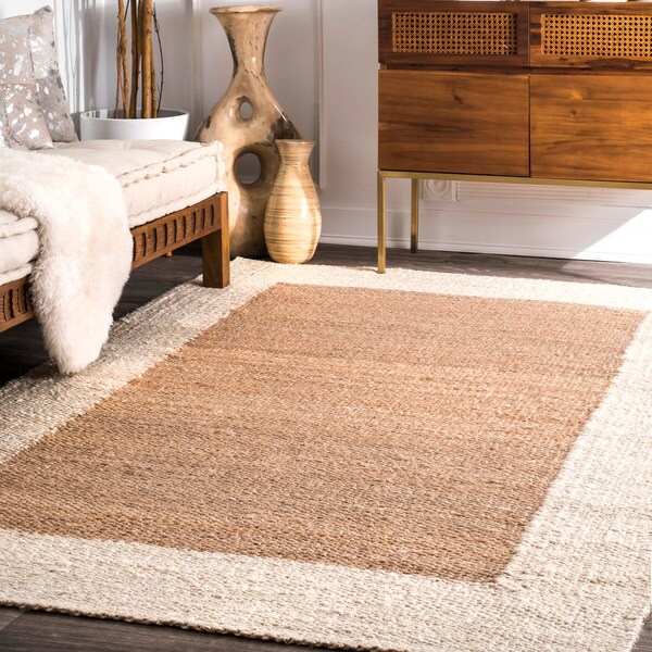 Shop Nuloom Hand-woven Off-white/ Cream Jute Wide Border Area Rug (7'6 ...