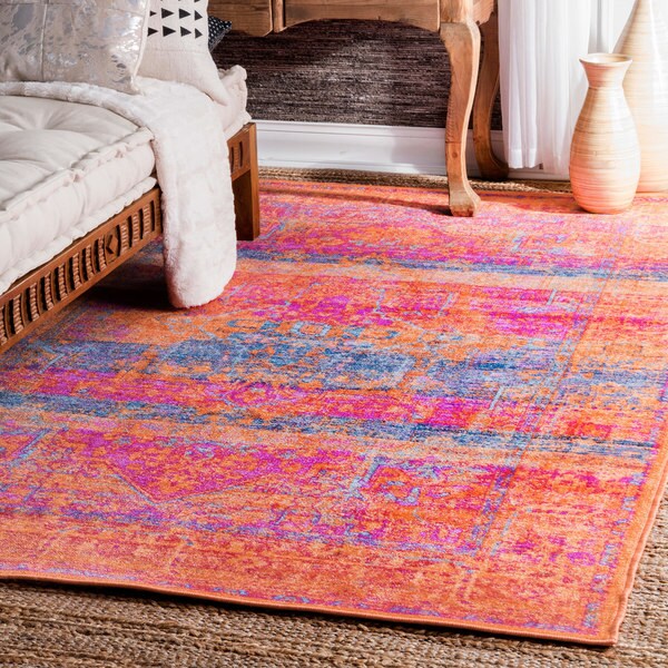 nuLOOM Orange Hidden Mirage Vintage Inspired Medallion Area Rug