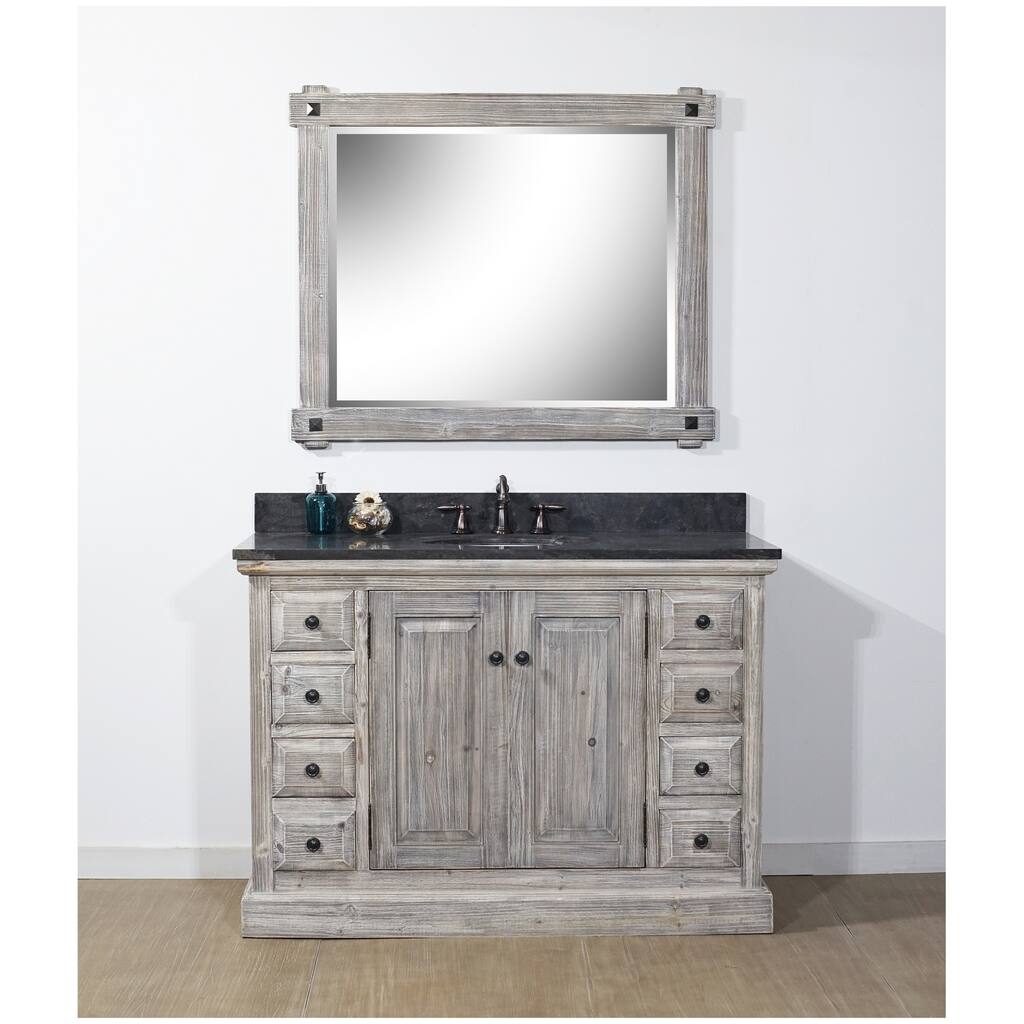 Rustic Style 48-inch Bathroom Vanity in Grey-Driftwood Finish with Limestone-No Faucet