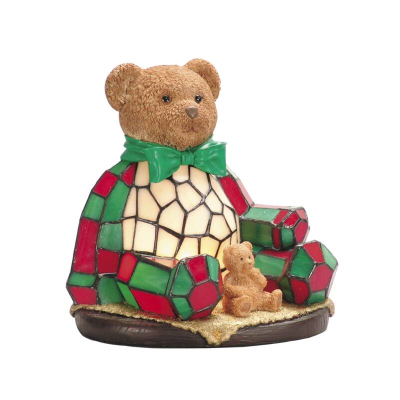 Handmade Christmas Noel Bear Art Glass Accent Lamp