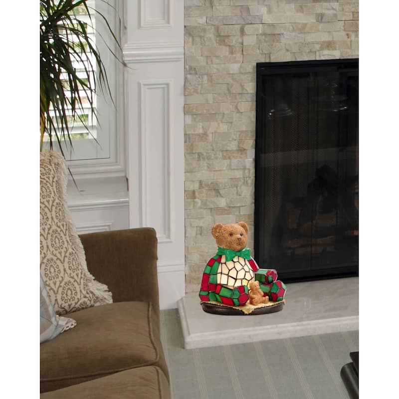 Handmade Christmas Noel Bear Art Glass Accent Lamp
