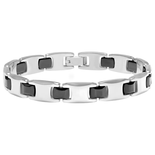 Men S Two Tone Black And Gray Tungsten Ceramic H Link Bracelet Men X27 S Two Tone Black And Gray Tungsten Ceramic H Link