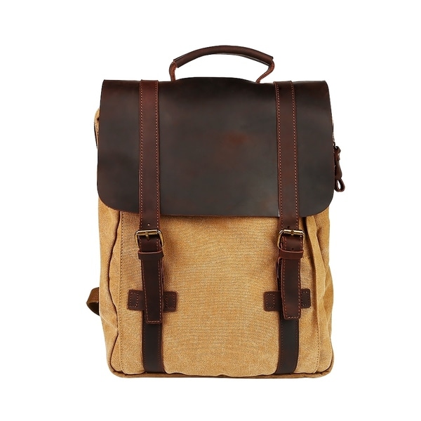 Shop Travables 15.6&quot; Laptop Bag Vintage Canvas Leather Backpack Casual Daypack Retro Rucksack ...