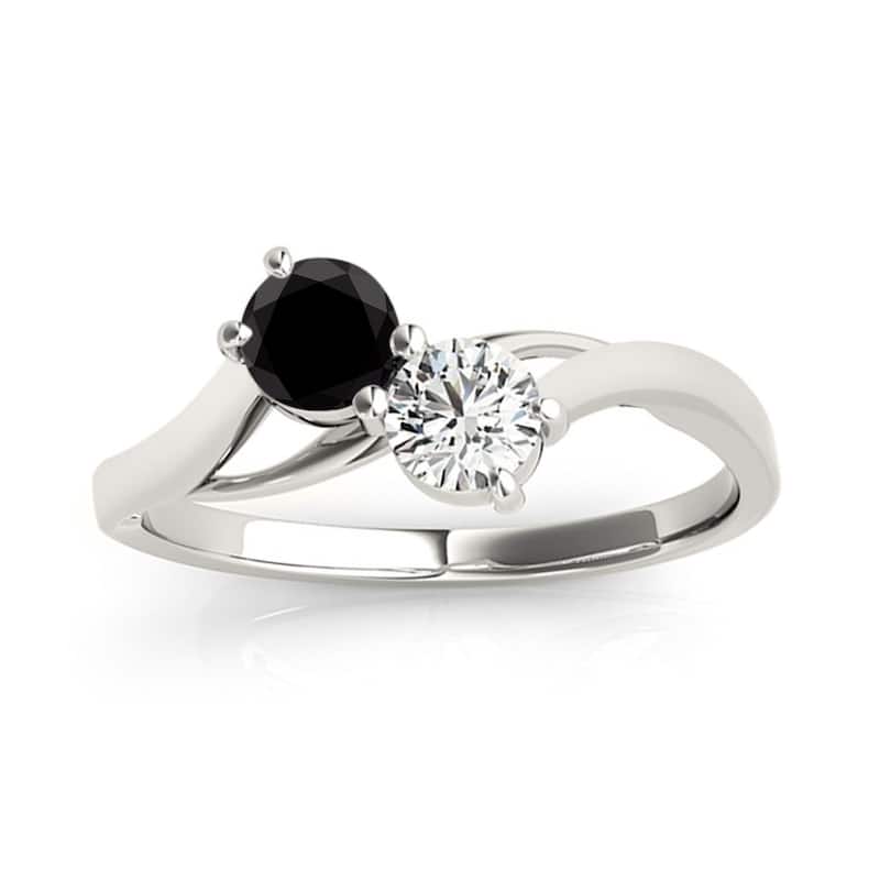 Auriya 14k Gold 2/3ctw 2-stone White and Black Diamond Engagement Ring (H-I, SI1-SI2) - White - 7.5