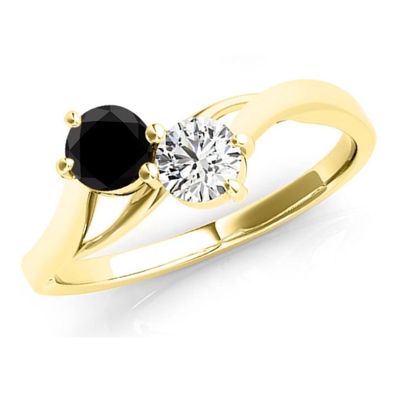 Auriya 14k Gold 2/3ctw 2-stone White and Black Diamond Engagement Ring (H-I, SI1-SI2) - Yellow - 8.5