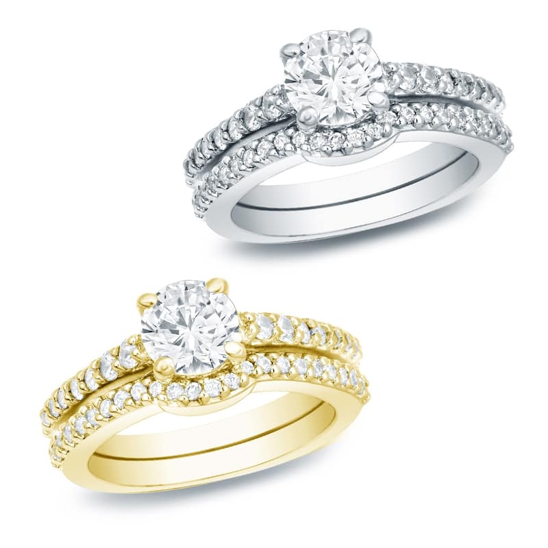 14k Gold Round 1 1/4ct TDW Certified Diamond Engagement Ring Set by Auriya