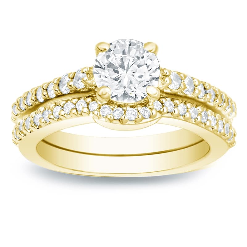 14k Gold Round 1 1/4ct TDW Certified Diamond Engagement Ring Set by Auriya