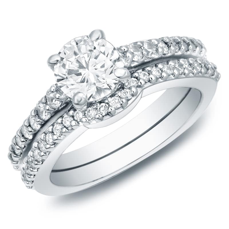 14k Gold Round 1 1/4ct TDW Certified Diamond Engagement Ring Set by Auriya