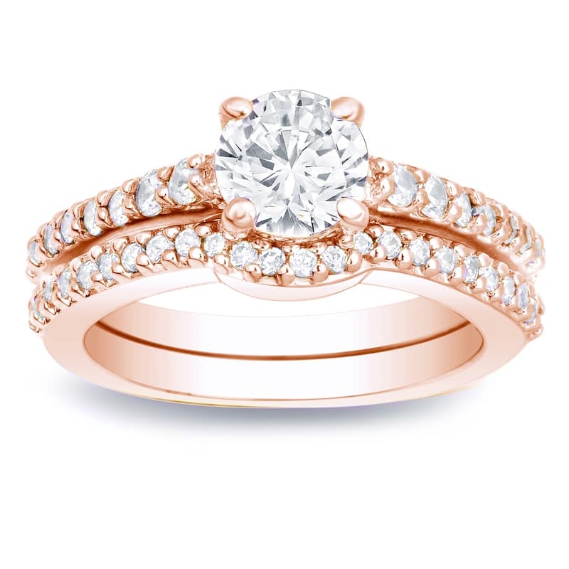 14k Gold Round 1 1/4ct TDW Certified Diamond Engagement Ring Set by Auriya