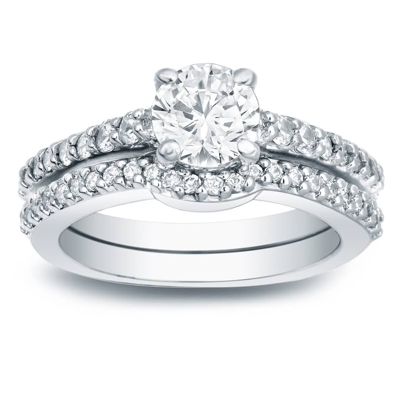 14k Gold Round 1 1/4ct TDW Certified Diamond Engagement Ring Set by Auriya