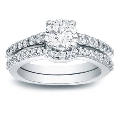 14k Gold Round 1 1/4ct TDW Certified Diamond Engagement Ring Set by Auriya