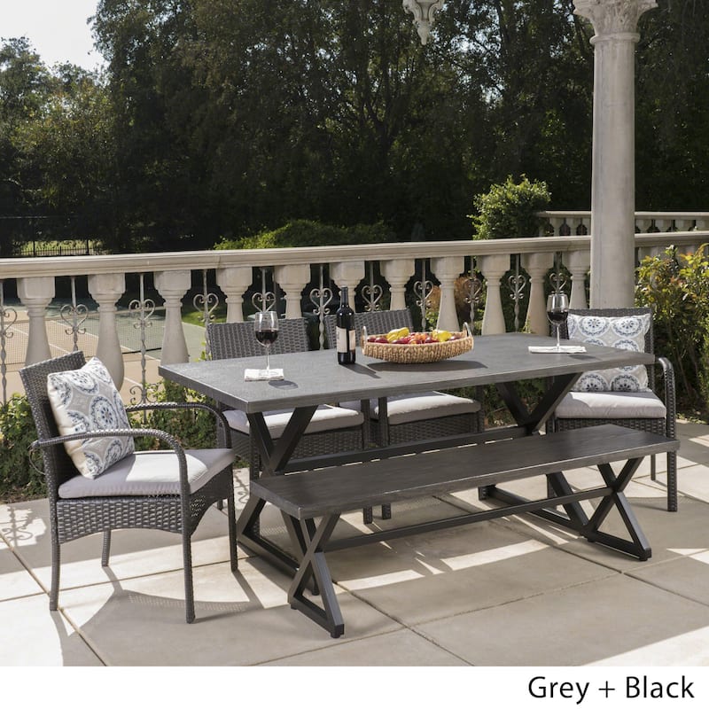 Palermo 6-piece Aluminum Wicker Dining Set by Christopher Knight Home - Grey