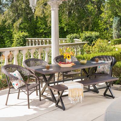 Kensington Outdoor 6-piece Rectangle Aluminum Wicker Dining Set by Christopher Knight Home