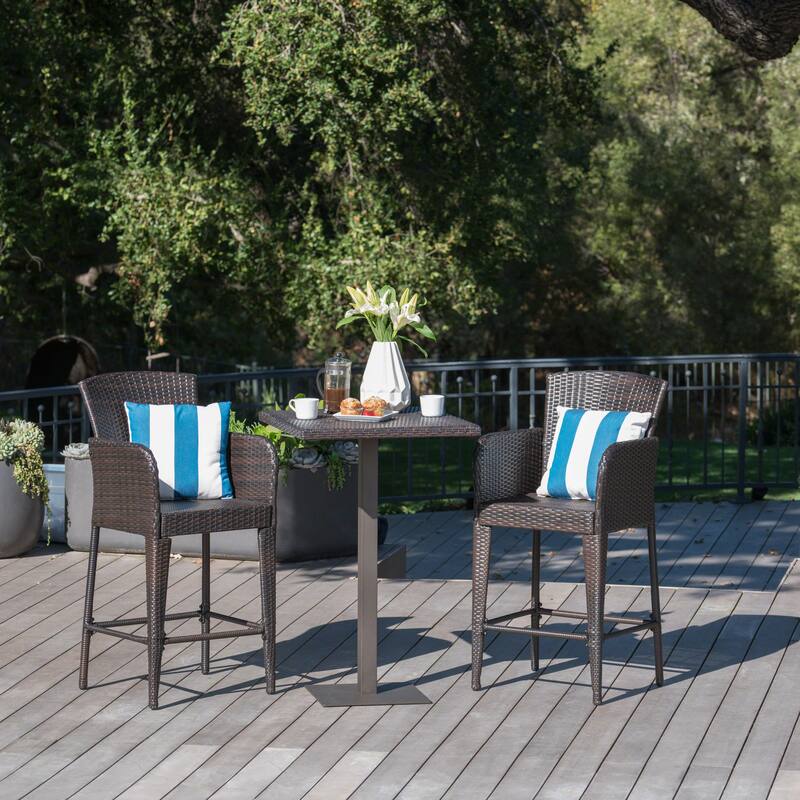 Leo Outdoor 3-piece Wicker 26-inch Square Bar Set by Christopher Knight Home