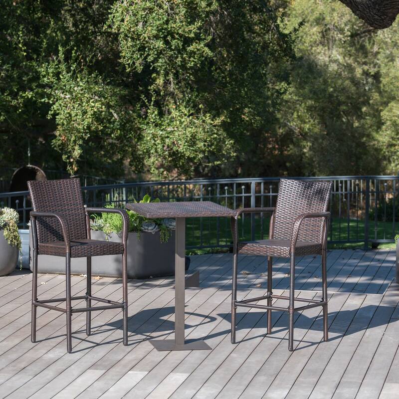 Lala Outdoor 3-piece Wicker 26-inch Square Bar Set by Christopher Knight Home - Brown