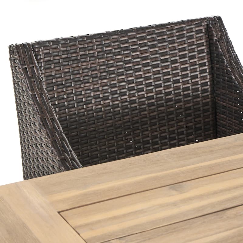 Stuart Outdoor 6-piece Rectangle Wood Wicker Dining Set with Cushions by Christopher Knight Home