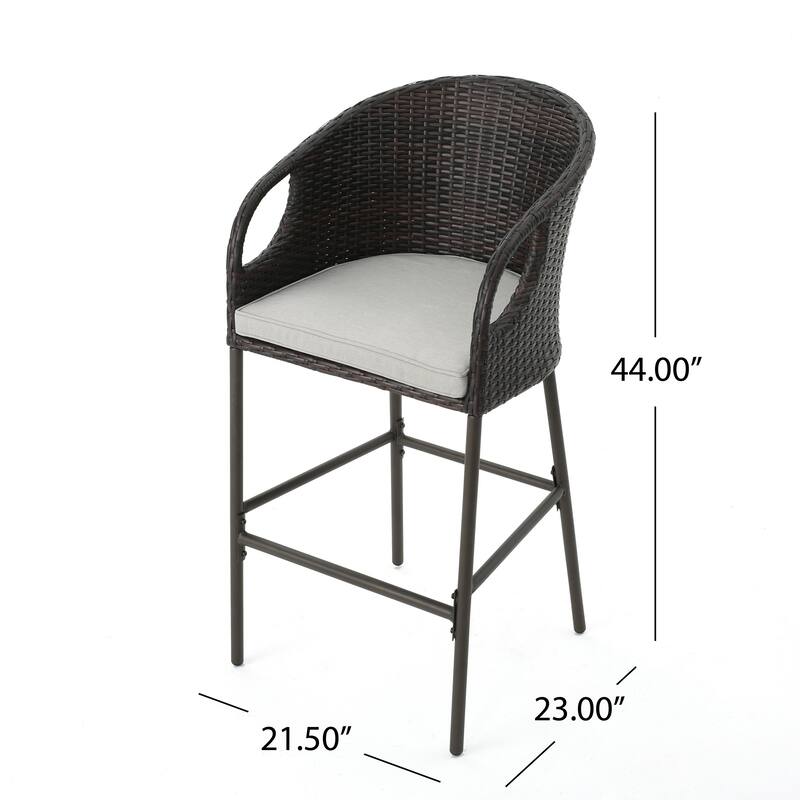 Dominica Outdoor Wicker Barstool with Cushions (Set of 2) by Christopher Knight Home