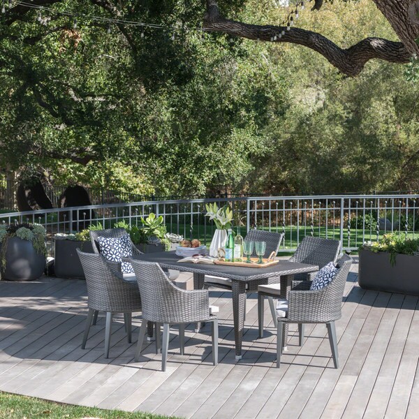 Lenox Outdoor 7-piece Rectangular Wicker Dining Set with Cushions by Christopher Knight Home