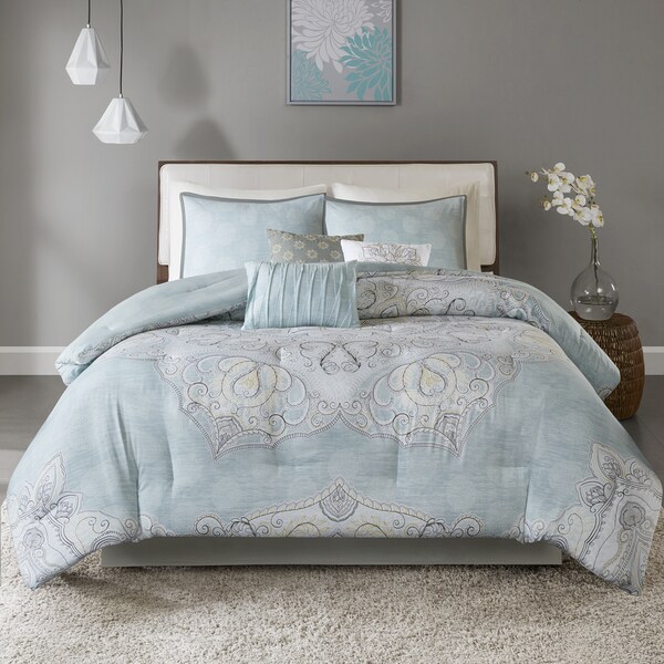 Madison Park Joanna Seafoam 7-piece Reversible Cotton Sateen Comforter Set