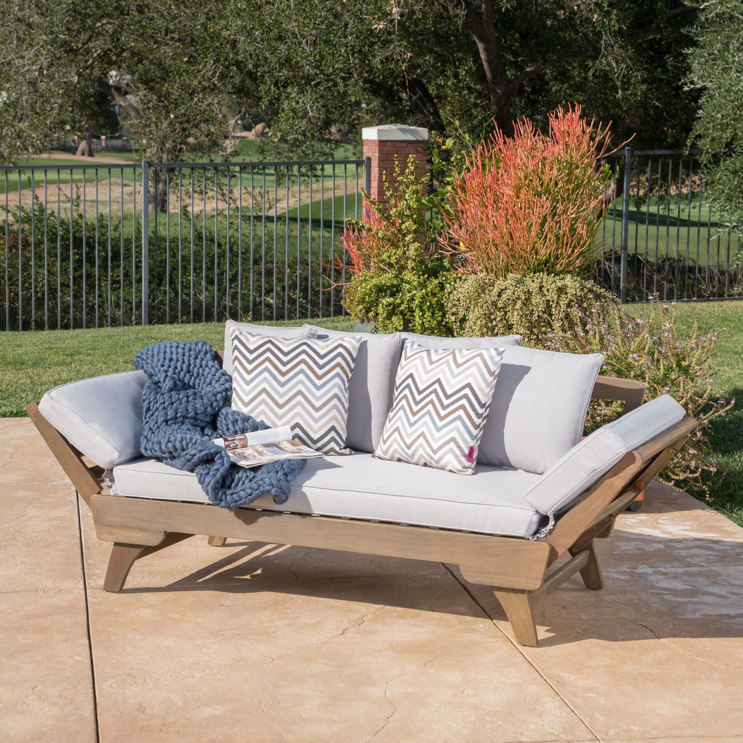 Ottavio Outdoor Wood Daybed with Cushions by Christopher Knight Home