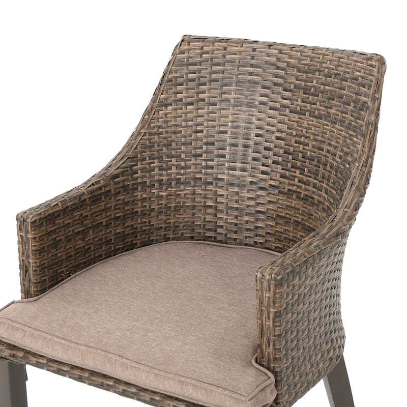 Ryan Outdoor 5-piece Round Wicker Wood Dining Set with Cushions by Christopher Knight Home
