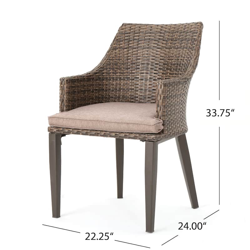 Ryan Outdoor 5-piece Round Wicker Wood Dining Set with Cushions by Christopher Knight Home