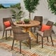 preview thumbnail 13 of 19, Ryan Outdoor 5-piece Round Wicker Wood Dining Set with Cushions by Christopher Knight Home