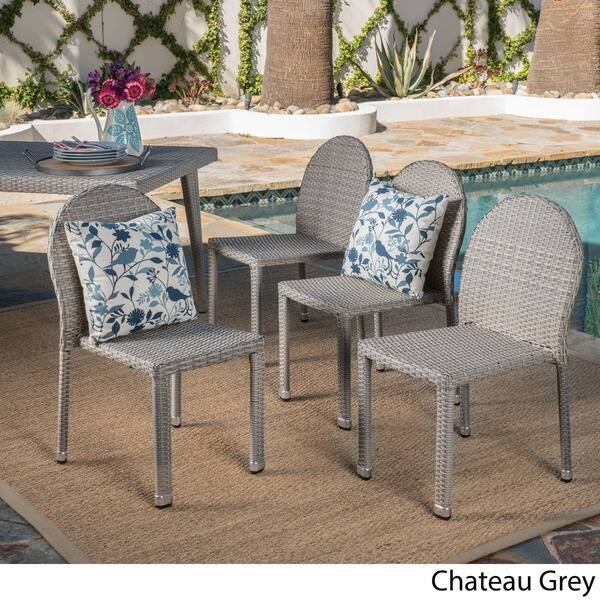 Shop Aurora Outdoor Wicker Aluminum Stacking Chair Set Of 4 By Christopher Knight Home Overstock 18188948