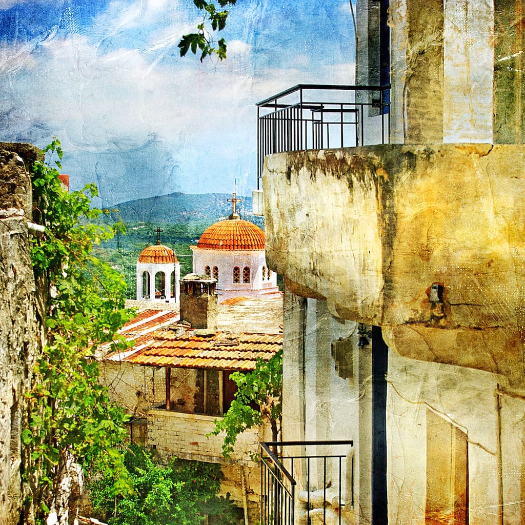 Cortesi Home Santorini II Tempered Glass Wall Art, 12" x 12"