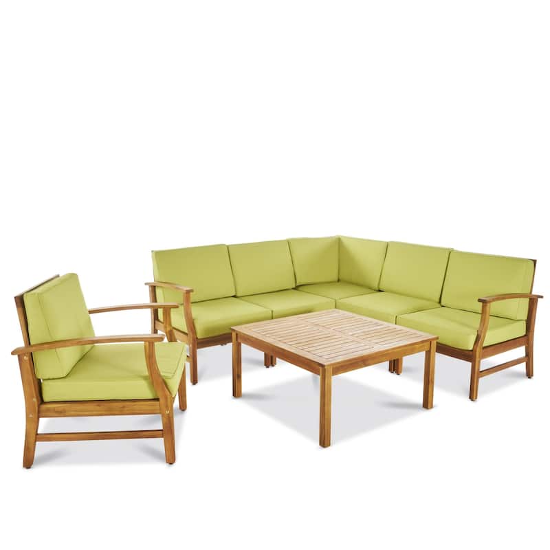 Perla Outdoor 7-piece Acacia Wood Sofa Set with Cushion by Christopher Knight Home - Green