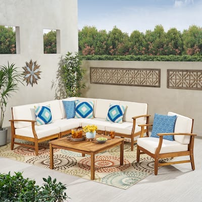 Perla Outdoor 7-piece Acacia Wood Sofa Set with Cushion by Christopher Knight Home