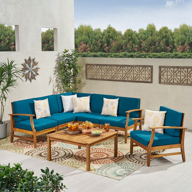 Perla Outdoor 7-piece Acacia Wood Sofa Set with Cushion by Christopher Knight Home
